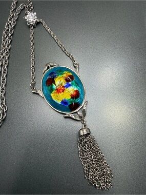 Vintage Celebrity signed Enamel Tassel Necklace #11SN